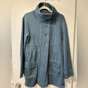 PRANA SYLVIA BUTTON UP FLEECE BABYDOLL JACKET COAT BLUE SIZE L LARGE